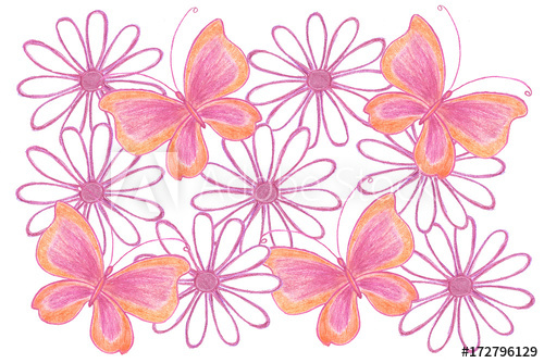 500x334 floral motif collage, handmade pencils drawing colorful flowers - Flower Collage Drawing
