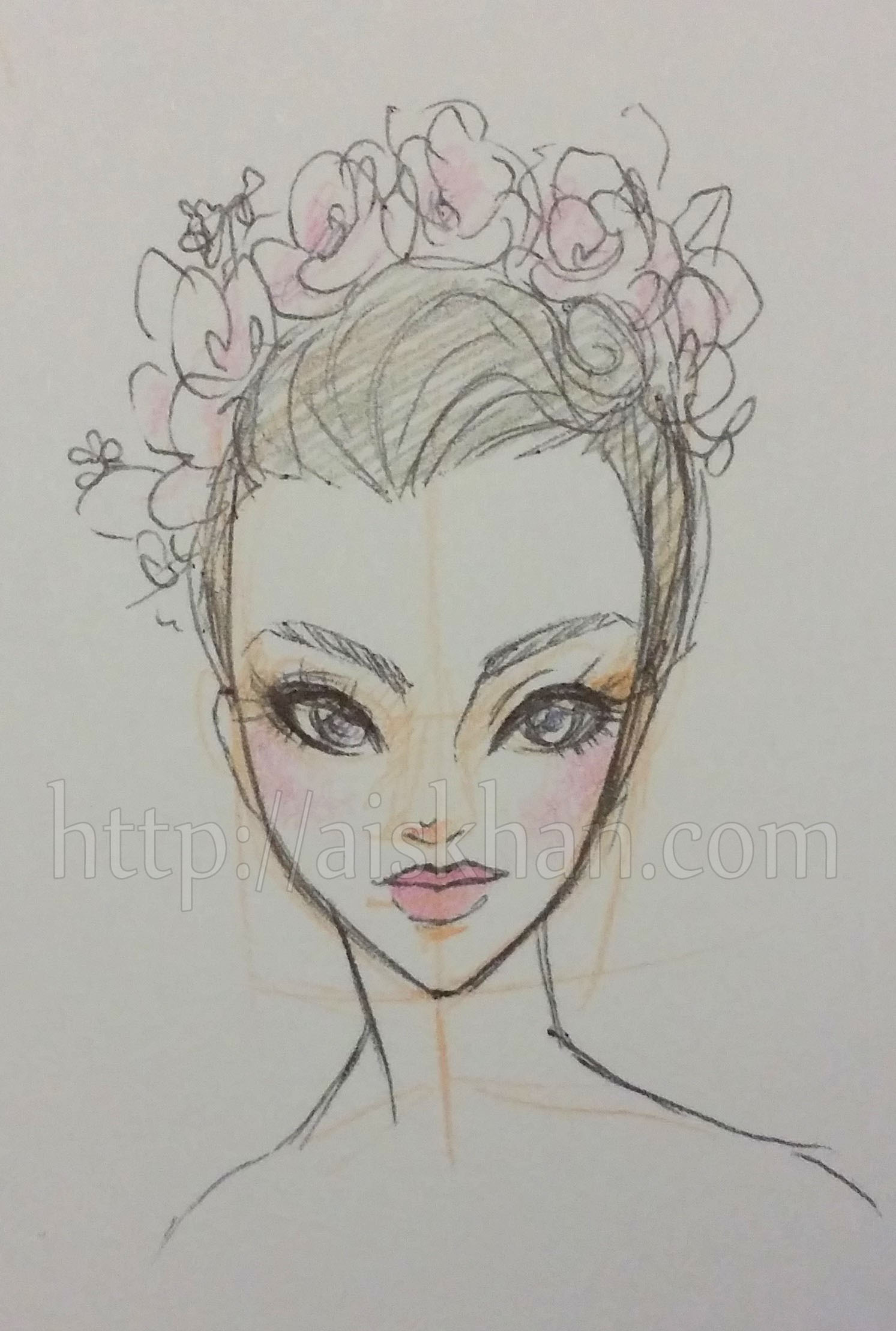 1493x2216 flower crown ayesha khan - Flower Crown Drawing