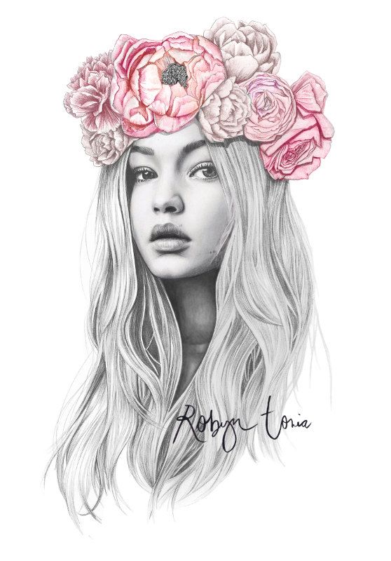 558x800 gigi hadid flower crown fashion illustration portrait ascot - Flower Crown Drawing