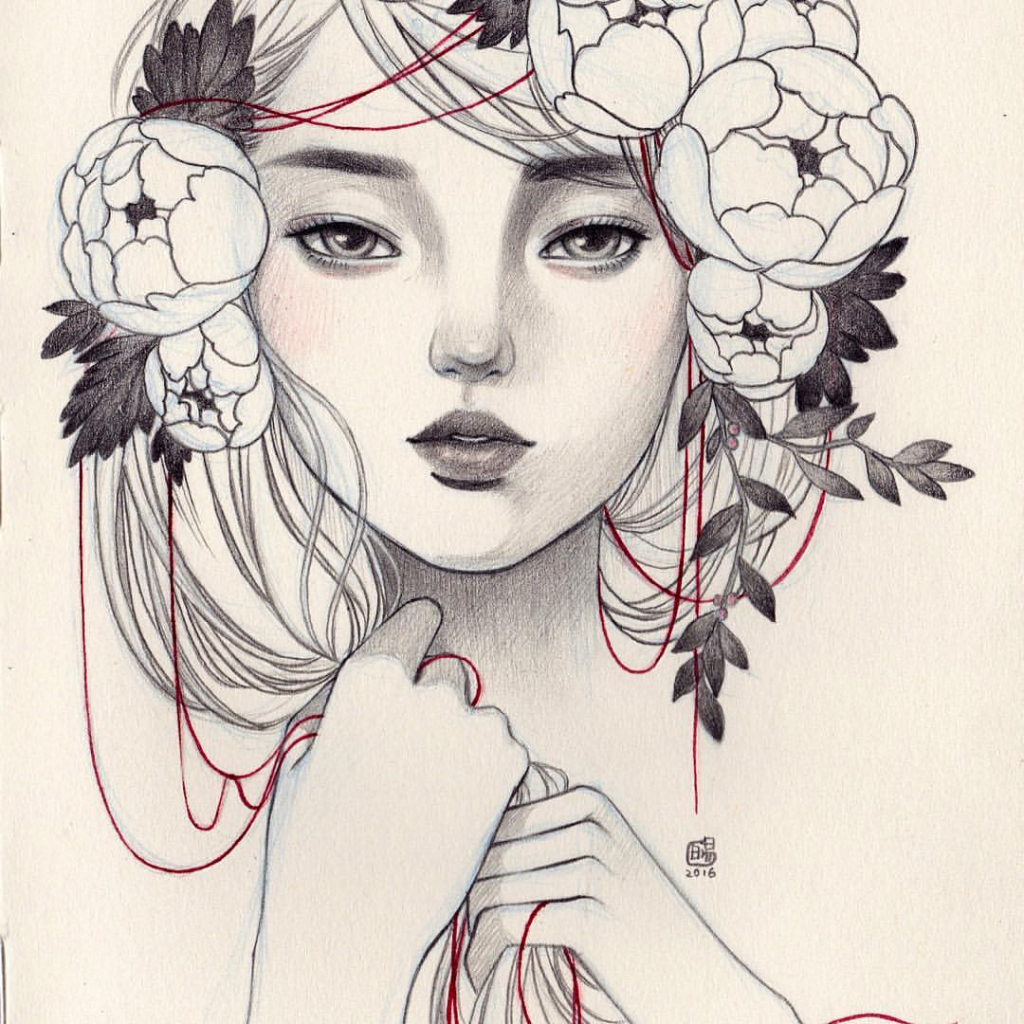 1024x1024 Today I Have Tried To Draw This Flower Crown Lady Who Is So - Flower Crown Drawing
