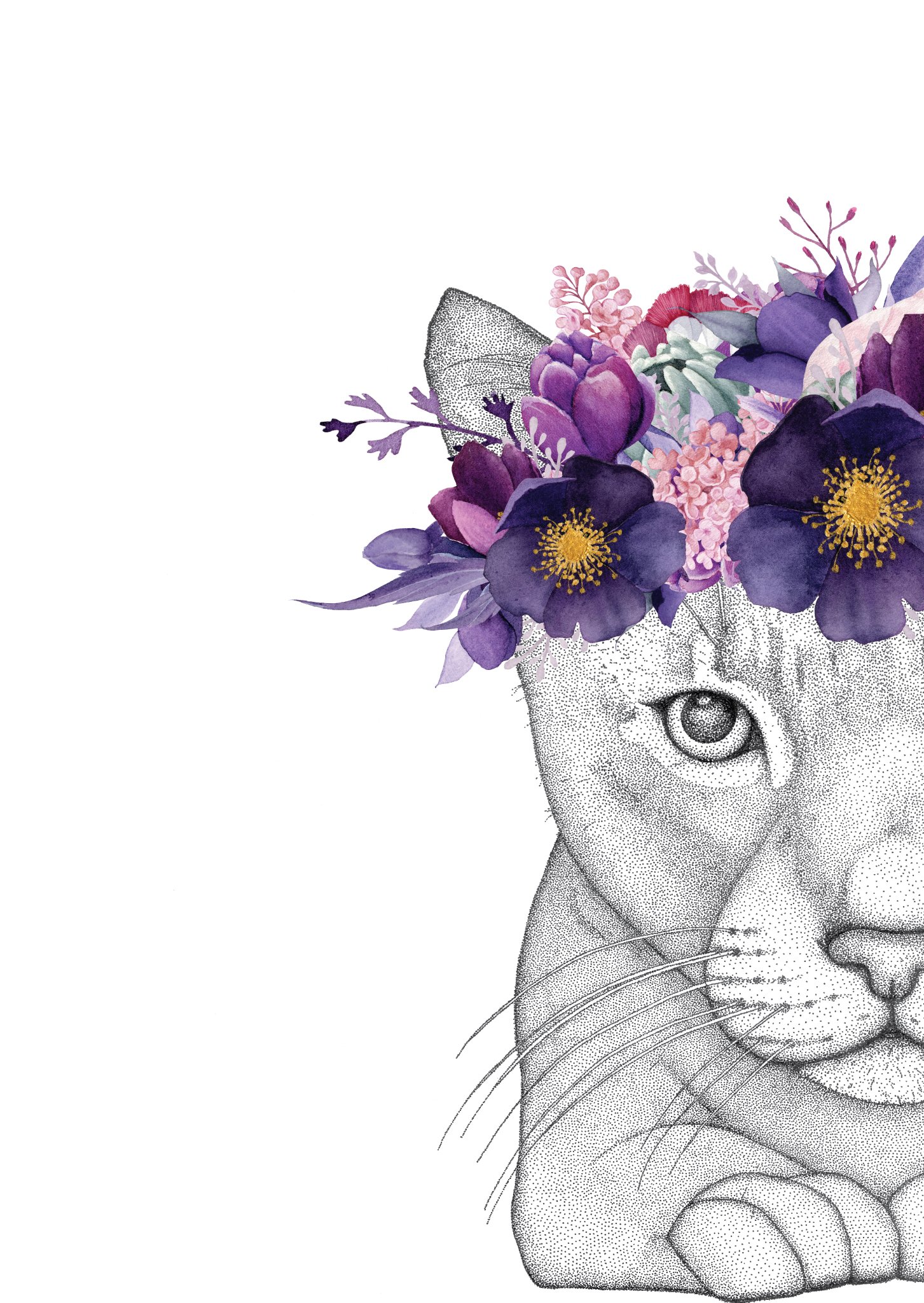 1453x2048 Catherine The Cat With Flower Crown - Flower Crown Drawing