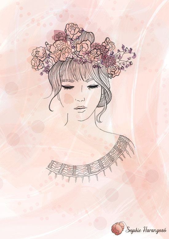 550x777 Flower Crown Art In Crown Illustration, Aesthetic Drawing - Flower Crown Drawing Tumblr
