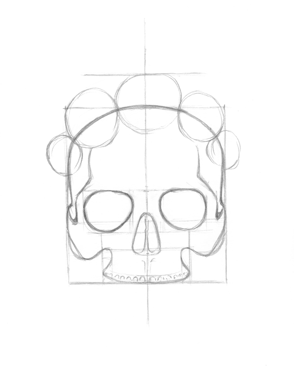 600x745 Use Ink Liners To Create A Skull And Roses Drawing - Flower Crown Drawing Tutorial