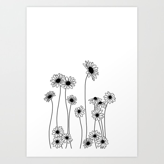 700x700 Minimal Line Drawing Of Daisy Flowers Art Print - Flower Daisy Drawing