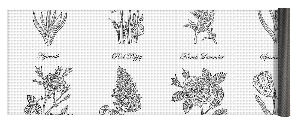 1171x500 Botanical Flowers Decorative Drawing Yoga Mat For Sale - Flower Decoration Drawing