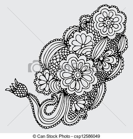450x470 Flower Design Drawing Images Hand Draw Line Art Ornate Flower - Flower Design Drawing