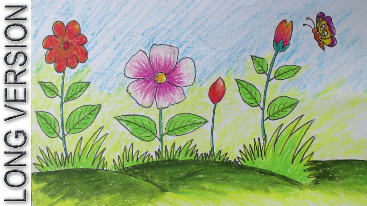 1280x720 How To Draw A Scenery With Flowers For Kids - Flower Drawing For Children