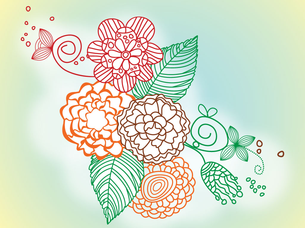 1024x768 Flower Line Drawings - Flower Drawing Wallpaper