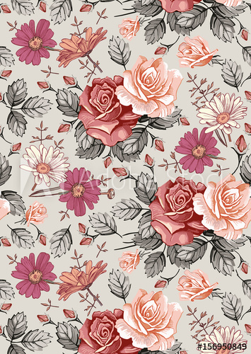 355x500 seamless classic pattern beautiful flowers chamomile rose - Flower Drawing Wallpaper