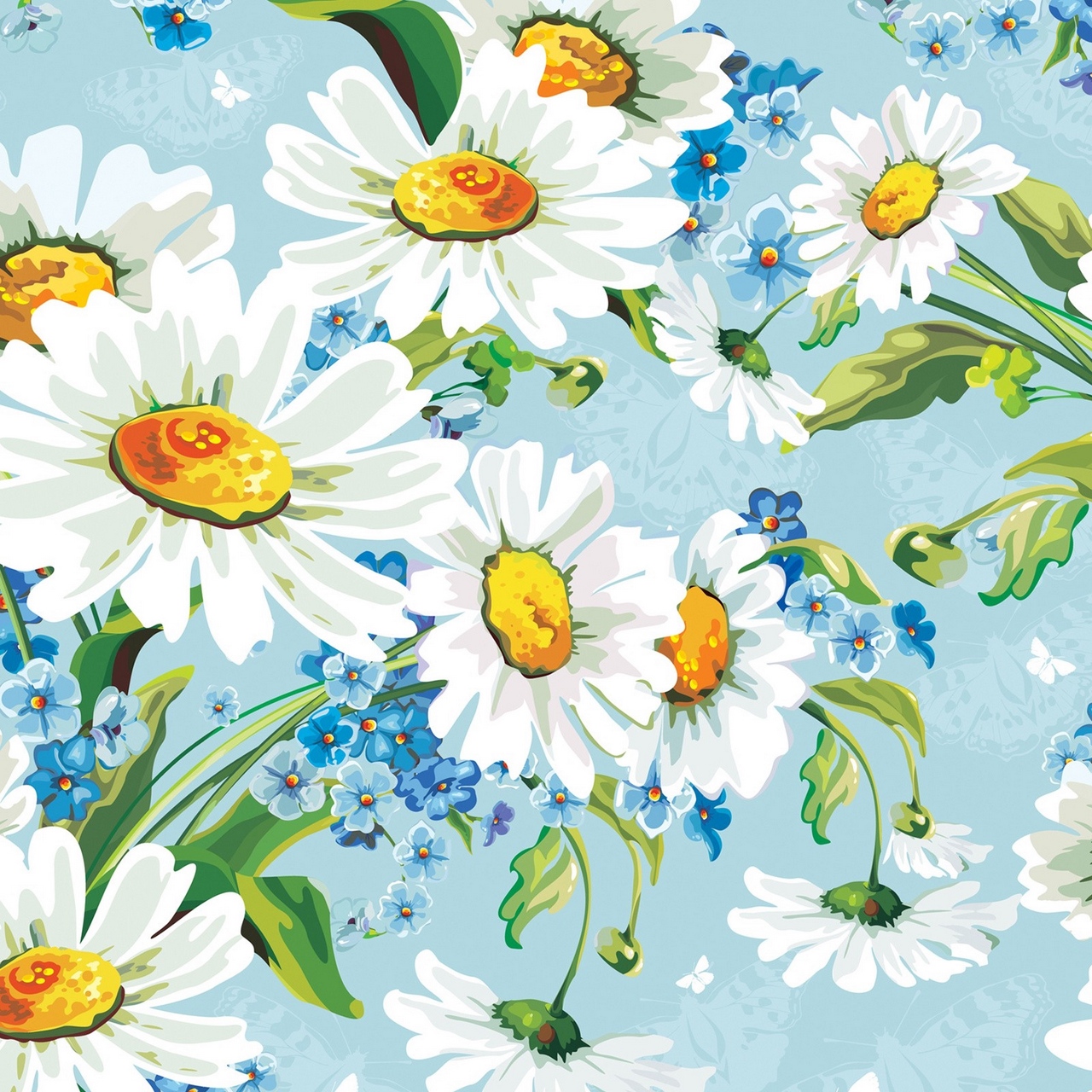 1280x1280 download wallpaper background, drawing, flowers, daisies - Flower Drawing Wallpaper