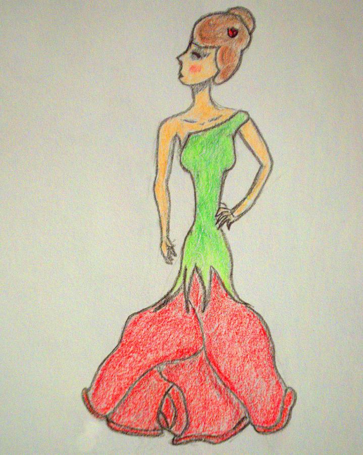 719x900 Flower Dress Drawing - Flower Dress Drawing