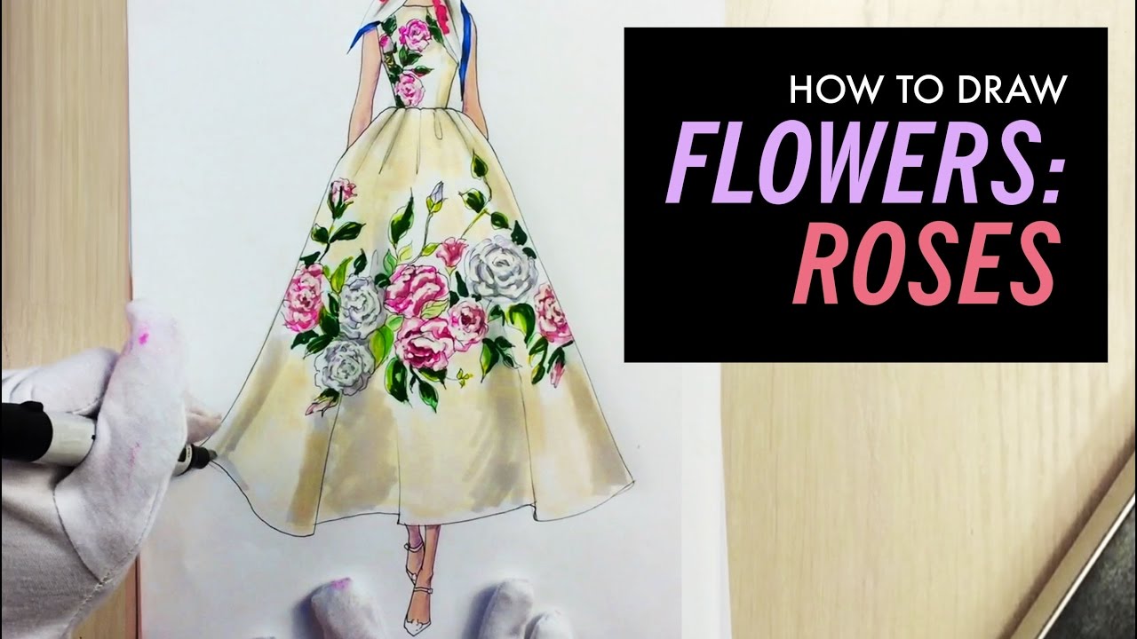 1280x720 How To Draw Roses Fashion Drawing - Flower Dress Drawing