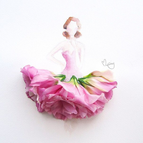 500x500 Pink Flower Dress Drawing Discovered - Flower Dress Drawing