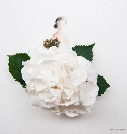 500x527 White Flower Petals Dress Drawing On We Heart It - Flower Dress Drawing