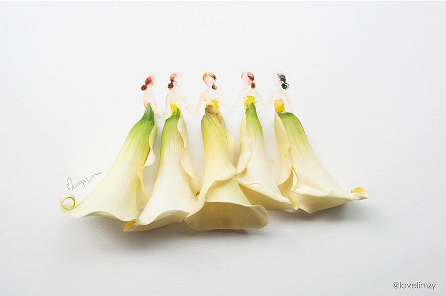 900x598 beautiful dresses sketches completed with flowers fubiz media - Flower Dress Drawing