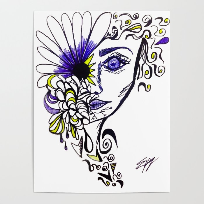 700x700 Flower Face Poster - Flower Face Drawing
