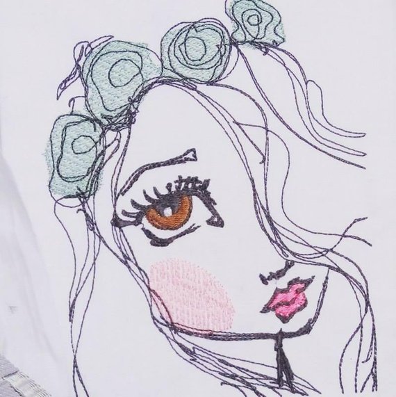 570x571 Girl Face With Flowers Face Machine Embroidery Design Etsy - Flower Face Drawing