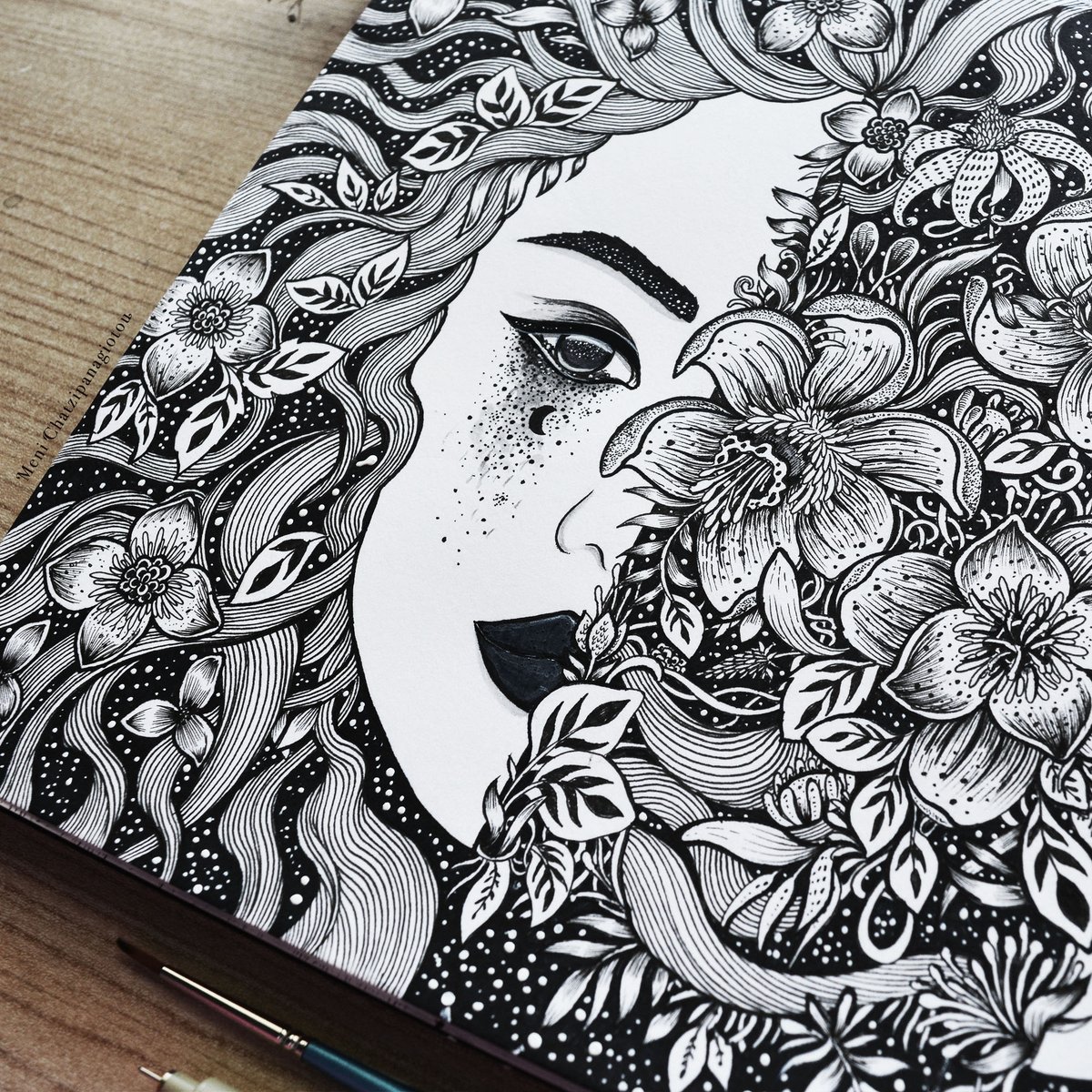 1200x1200 Menis Art On Twitter Falling Open And Breaking Through - Flower Face Drawing