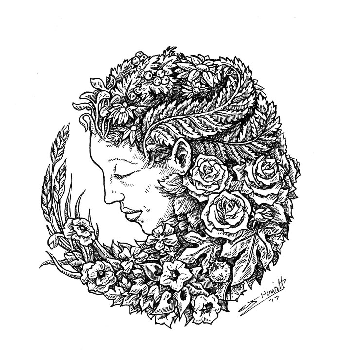 693x726 Flower Face' E H Illustration - Flower Face Drawing