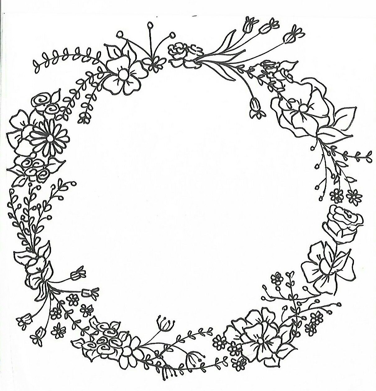 1209x1259 Wreath Mandalas For Paint Hand Drawing Hand Drawn Flowers Drawing - Flower Frame Drawing
