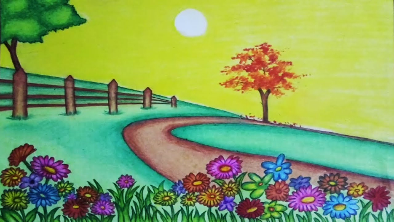 A Beautiful Flower Garden Drawing How To Draw Beautiful Flower Garden