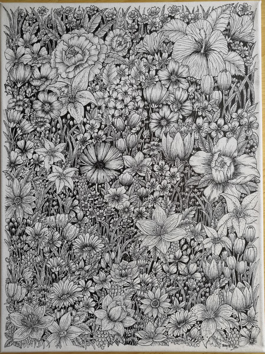 900x1200 Flowers In The Garden Drawing - Flower Garden Drawing