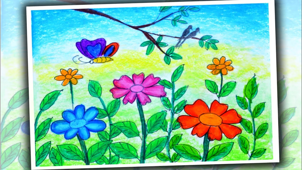 1280x720 How To Draw Flower Garden Scenery For Kids Spring Season Drawing - Flower Garden Drawing
