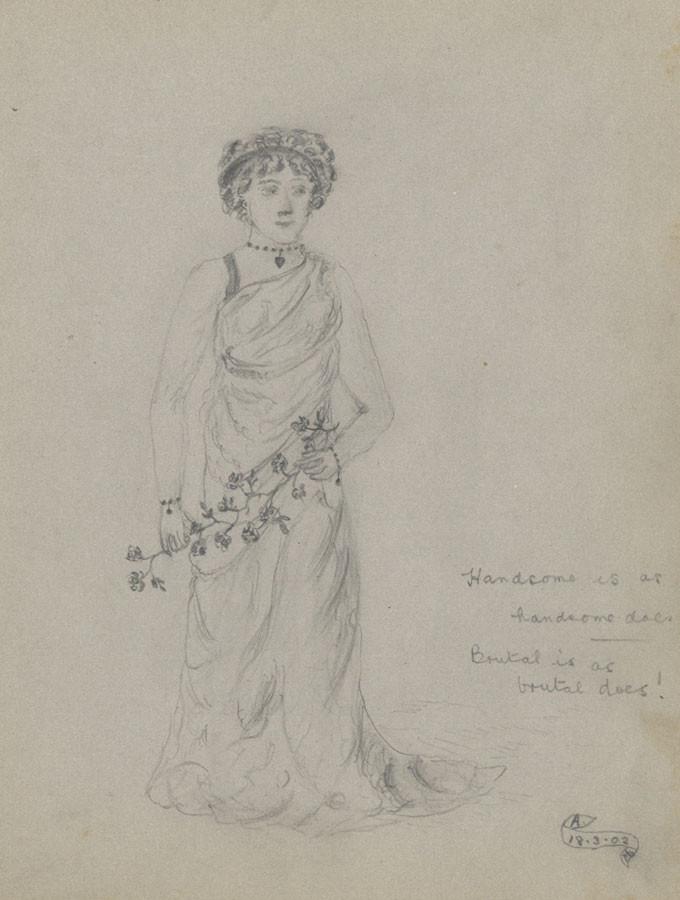 680x900 a lady in dress with flower garland - Flower Garland Drawing