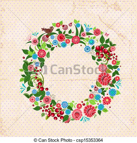 450x470 beautiful garland of flowers retro - Flower Garland Drawing