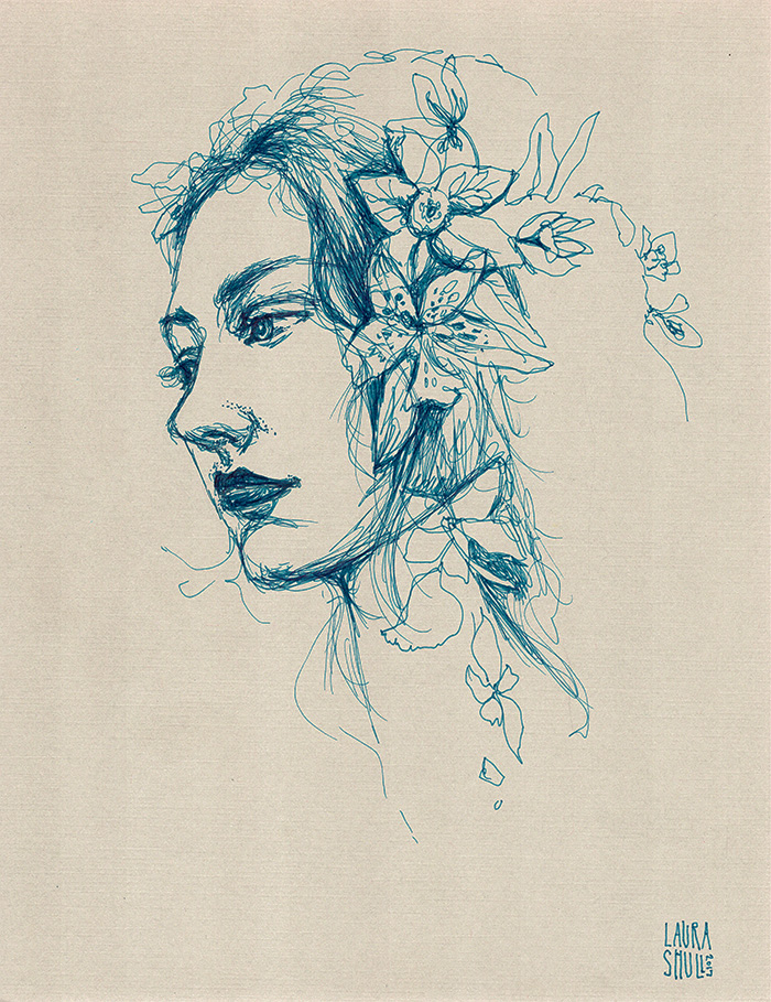 700x909 flower girl i original sketch laura shull - Flower Girl Drawing