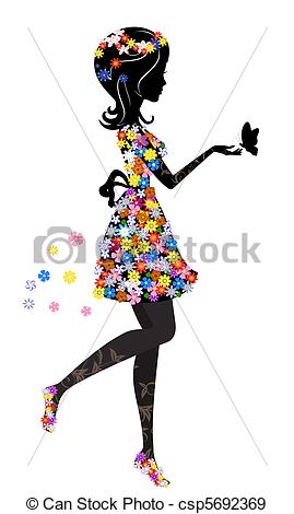 269x470 Flower Girl With Butterfly - Flower Girl Drawing