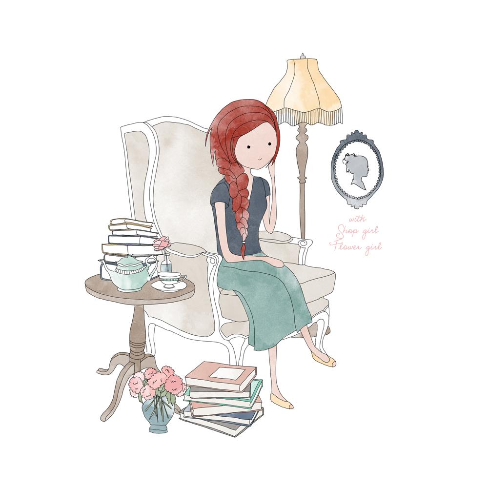 1000x1000 Tea For Two - Flower Girl Drawing