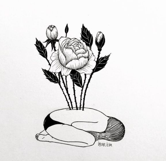 577x562 Black - Flower Growing Drawing