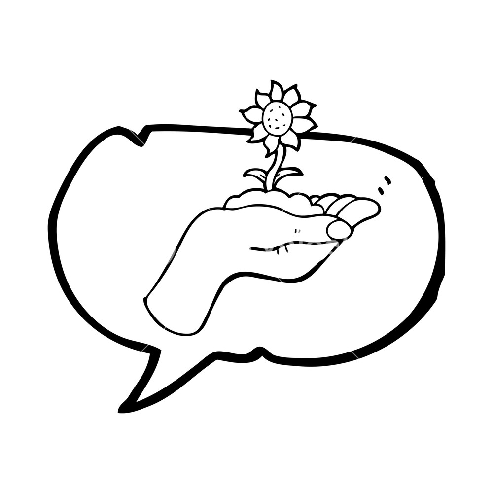1000x1000 freehand drawn speech bubble cartoon flower growing in palm - Flower Growing Drawing