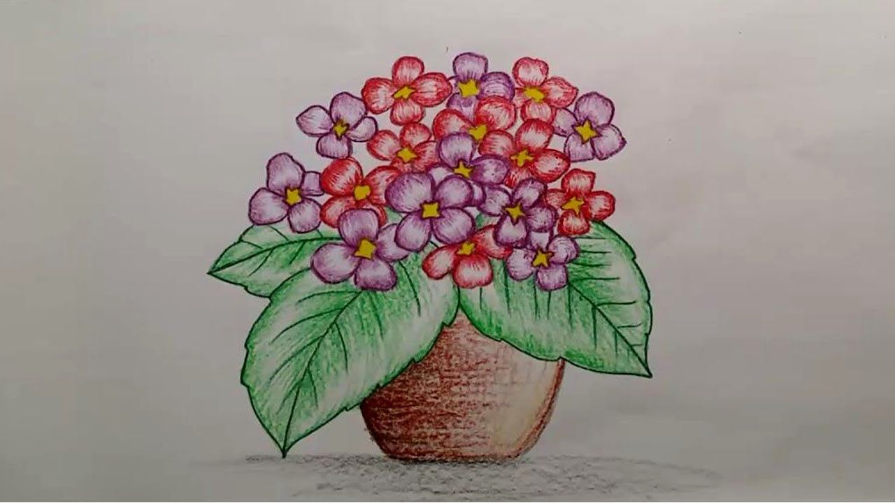 1280x720 How To Draw A Beautiful Flower Pot Step - Flower In A Pot Drawing