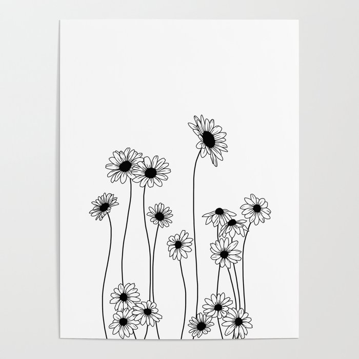 700x700 Minimal Line Drawing Of Daisy Flowers Poster - Flower Line Drawing