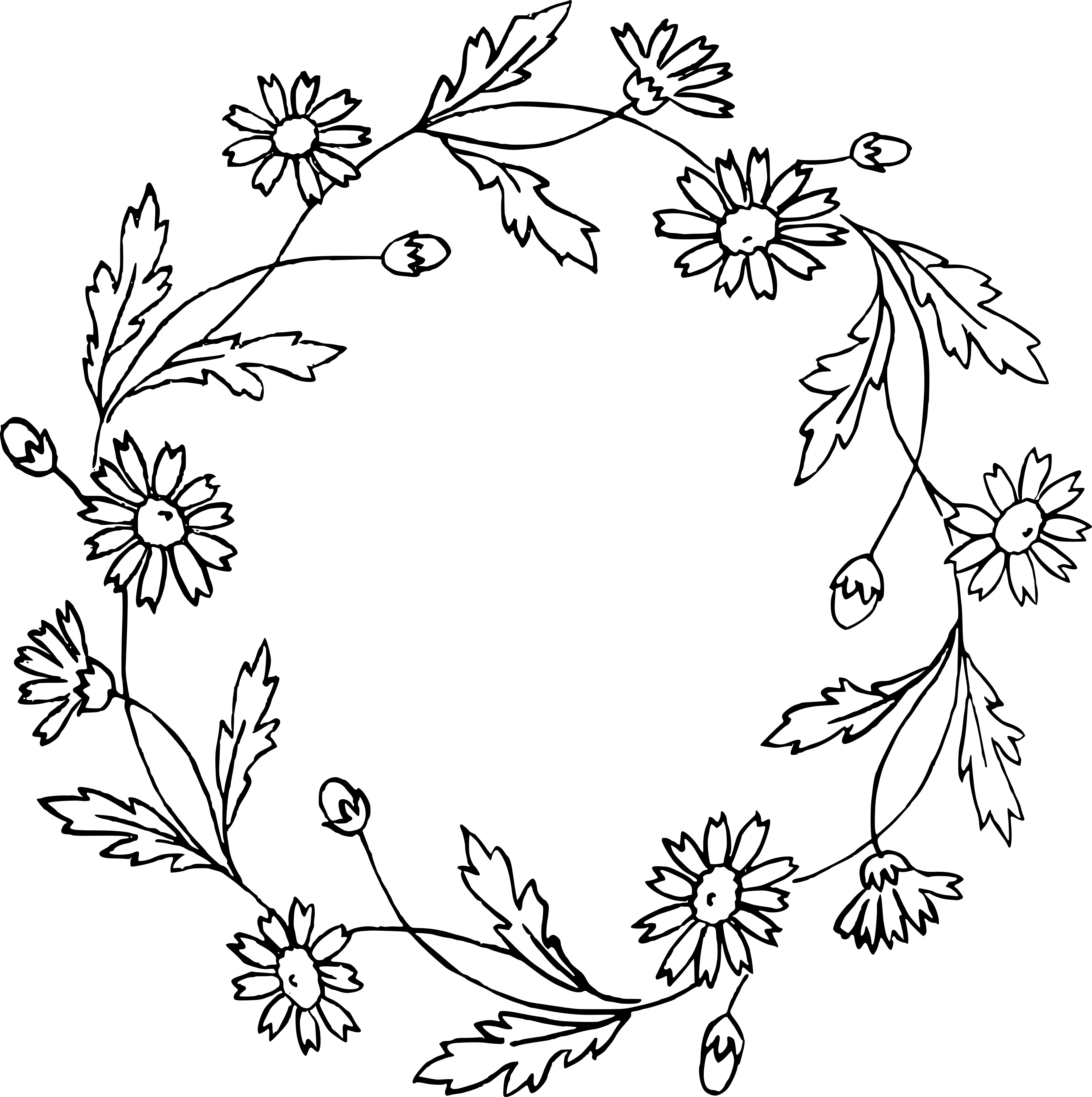 4686x4707 Drawn Wreath Line Drawing Flower - Flower Line Drawing Clip Art Free