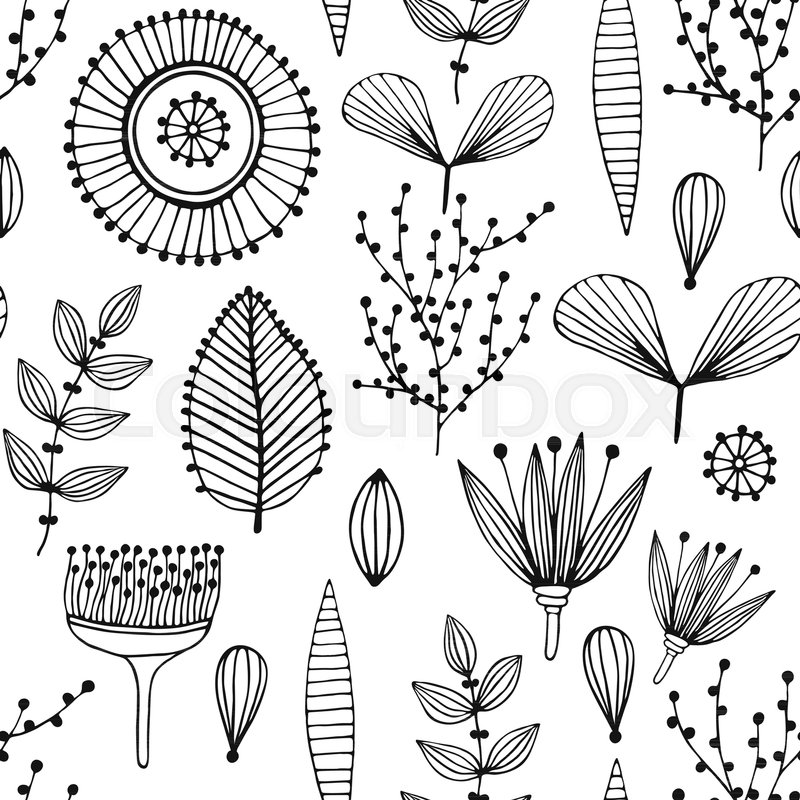 800x800 Floral Seamless Pattern Hand Drawn Stock Vector Colourbox - Flower Line Drawing Vector