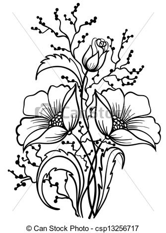 335x470 arrangement of flowers black and white outline drawing of lines - Flower Outline Drawing
