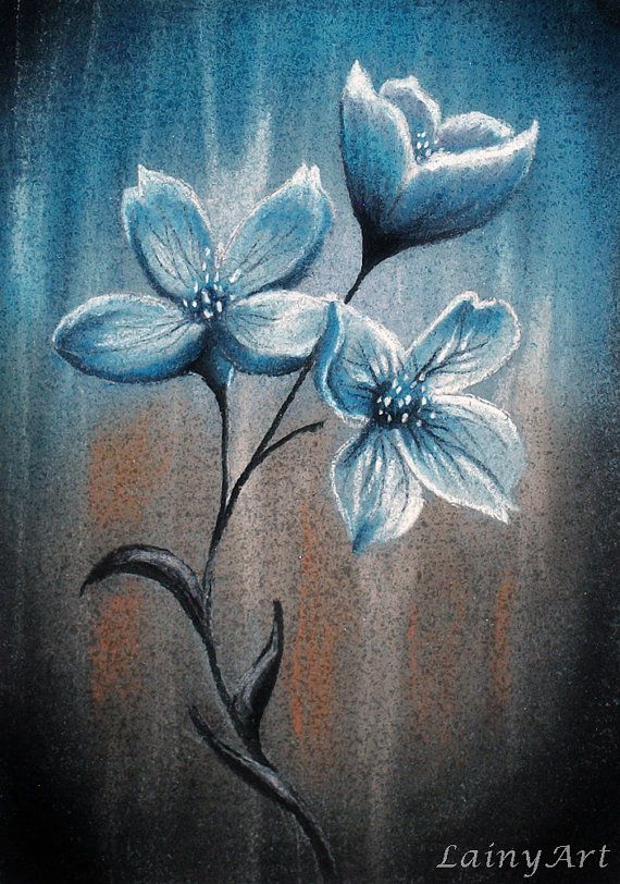 570x812 Blue Flowers - Flower Pastel Drawing