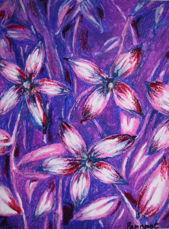 570x768 Small Oil Pastel Flower Drawing Abstract Flowers Purple Etsy - Flower Pastel Drawing
