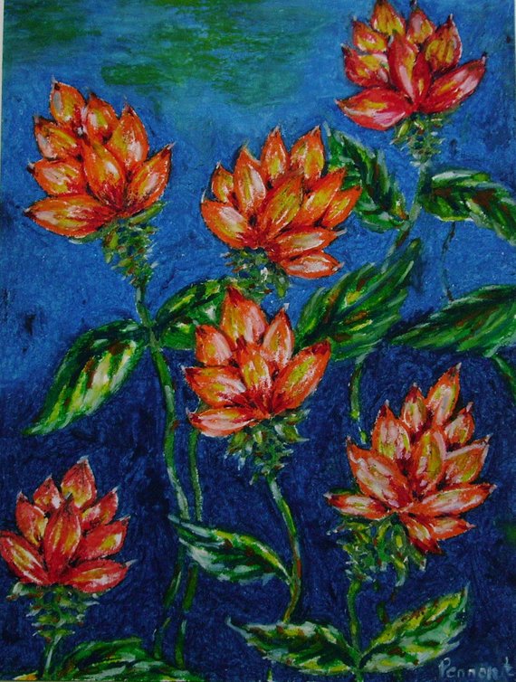 570x754 Tropical Flowers Original Oil Pastel Drawing Small Drawing Etsy - Flower Pastel Drawing