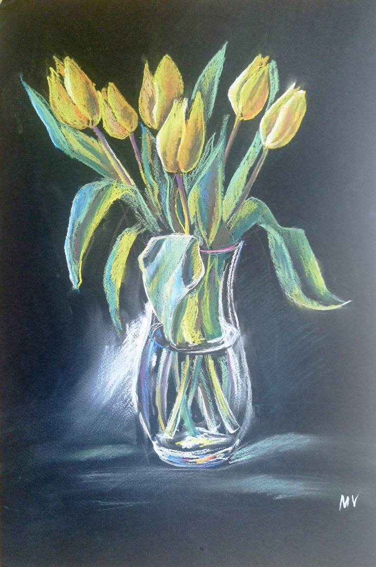 770x1160 Yellow Tulips - Flower Pastel Drawing