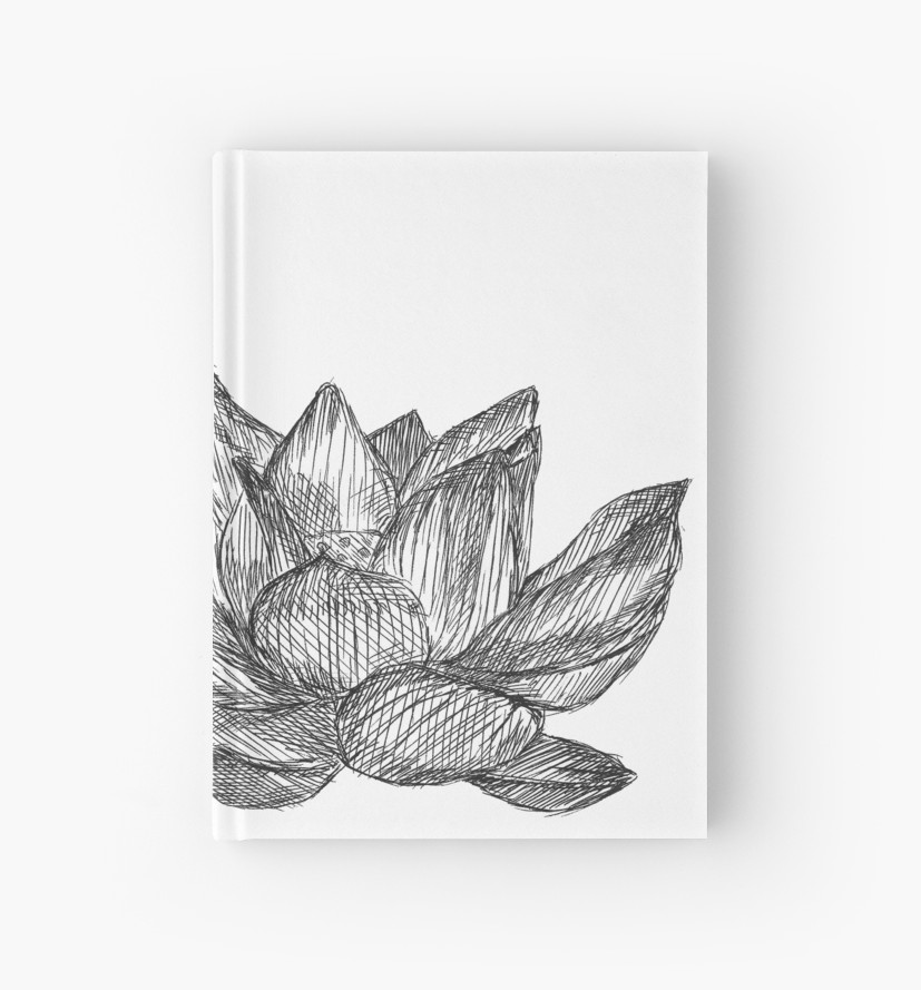 827x889 lotus flower pen drawing hardcover journals - Flower Pen Drawing