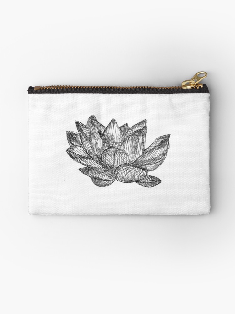 750x1000 Lotus Flower Pen Drawing Studio Pouches - Flower Pen Drawing