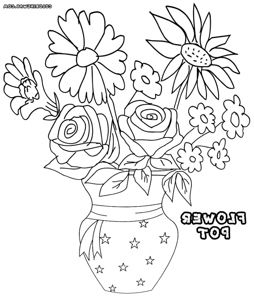 879x1024 Flower Pot Drawing Step - Flower Pot Drawing For Kid