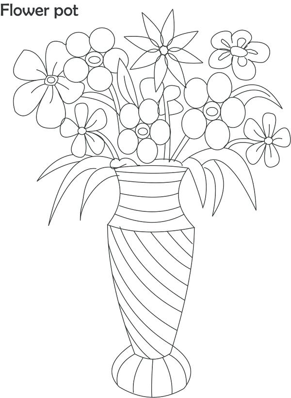 600x821 Vase With Flowers Coloring - Flower Pot Line Drawing