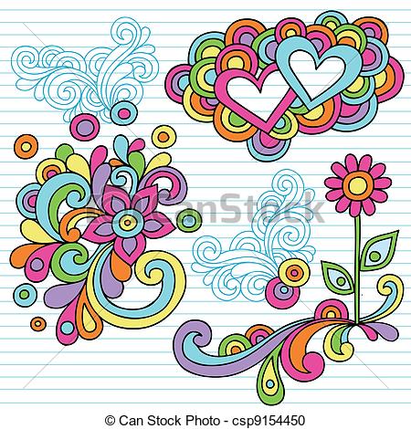 450x470 flower power notebook doodle vector flower power notebook doodles - Flower Power Drawing
