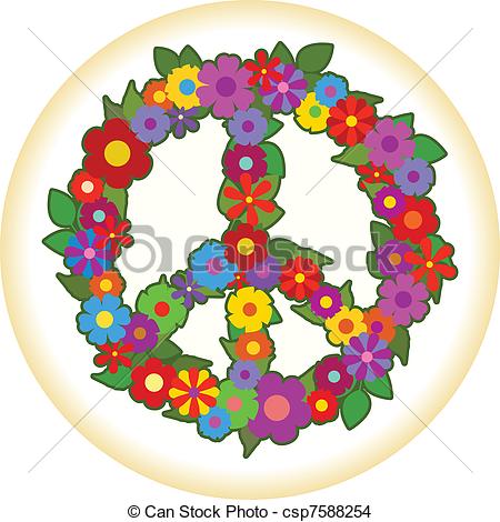 450x470 Flower Power Peace Sign Made Of Flowers - Flower Power Drawing