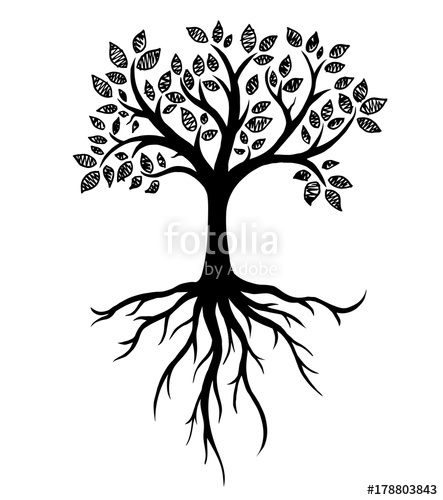 443x500 Tree Symbol With Roots, Real Hand Drawing Vector Illustration - Flower Roots Drawing